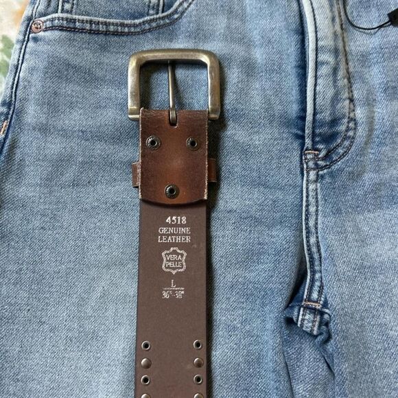 Vera Pelle Brown genuine leather belt with studded fleur de lis design main image 5
